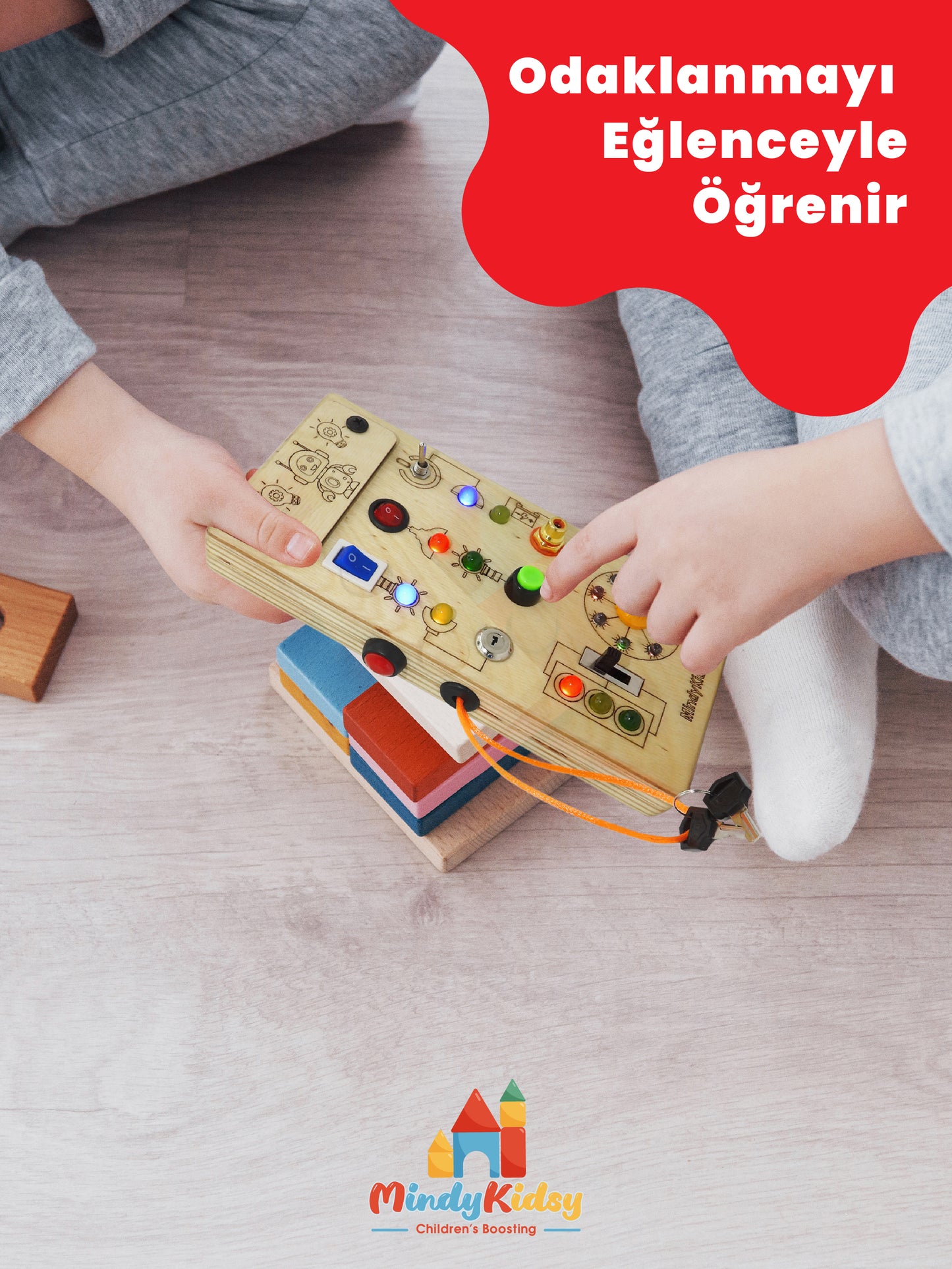 Eğitici Ahşap Montessori Işıklı Oyun Panosu