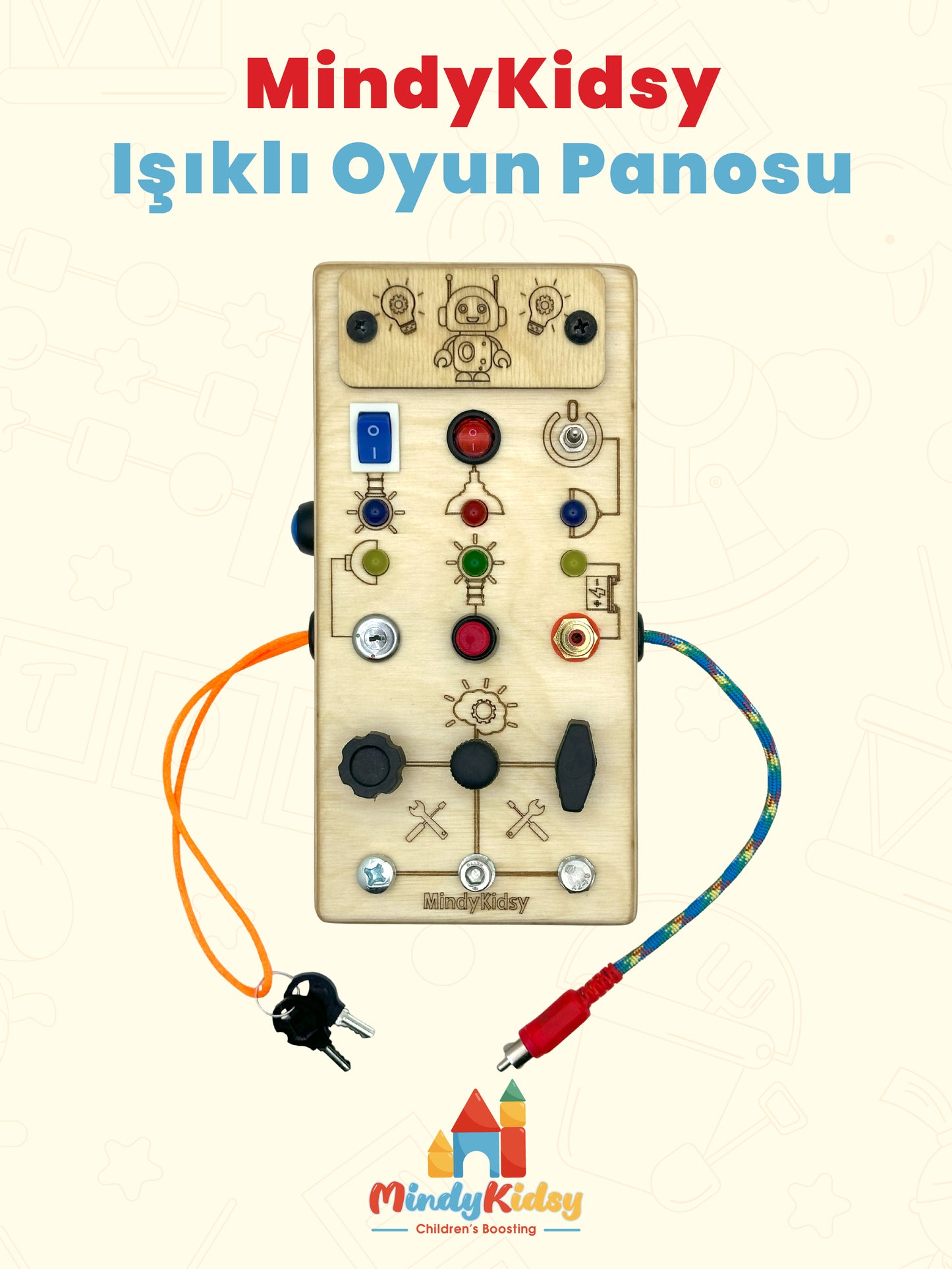 Eğitici Ahşap Montessori Işıklı Civatalı Vidalı Oyun Panosu
