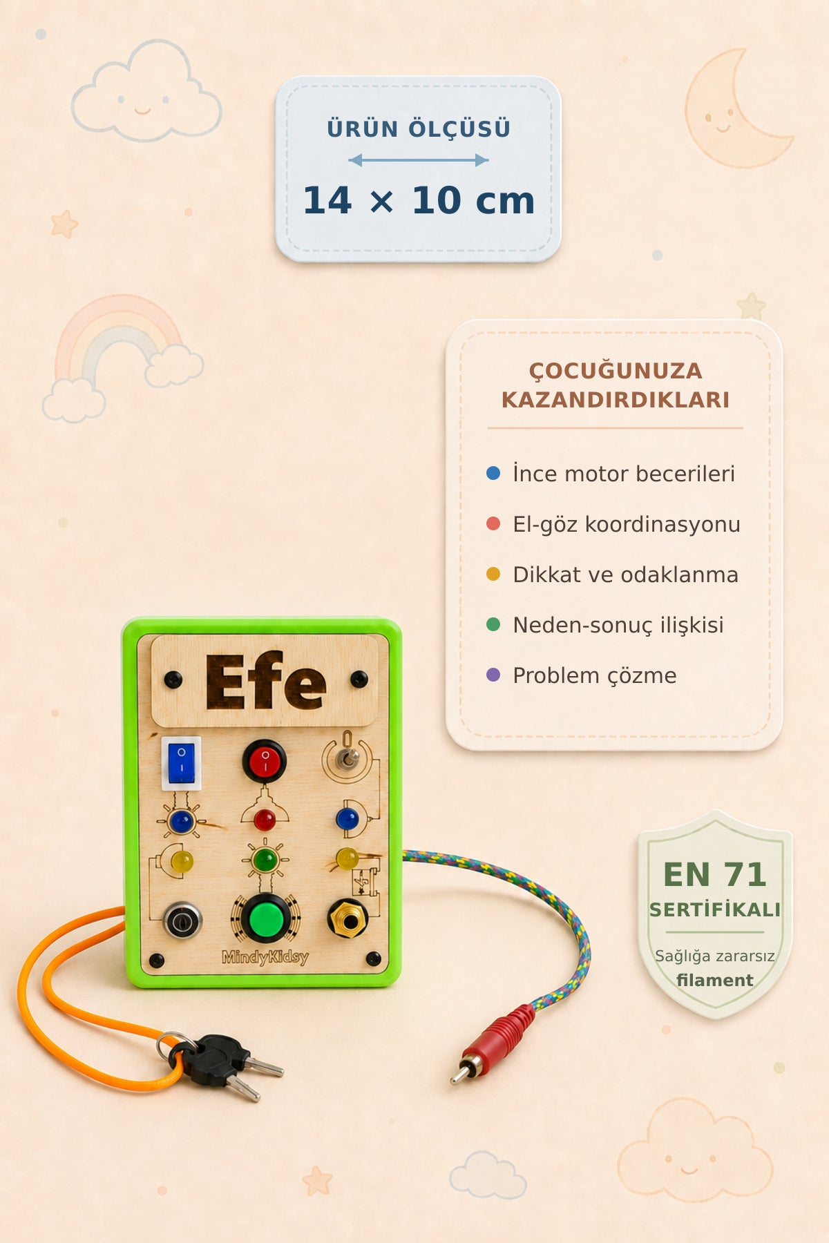 Eğitici Montessori Mini Işıklı Oyun Panosu Pembe