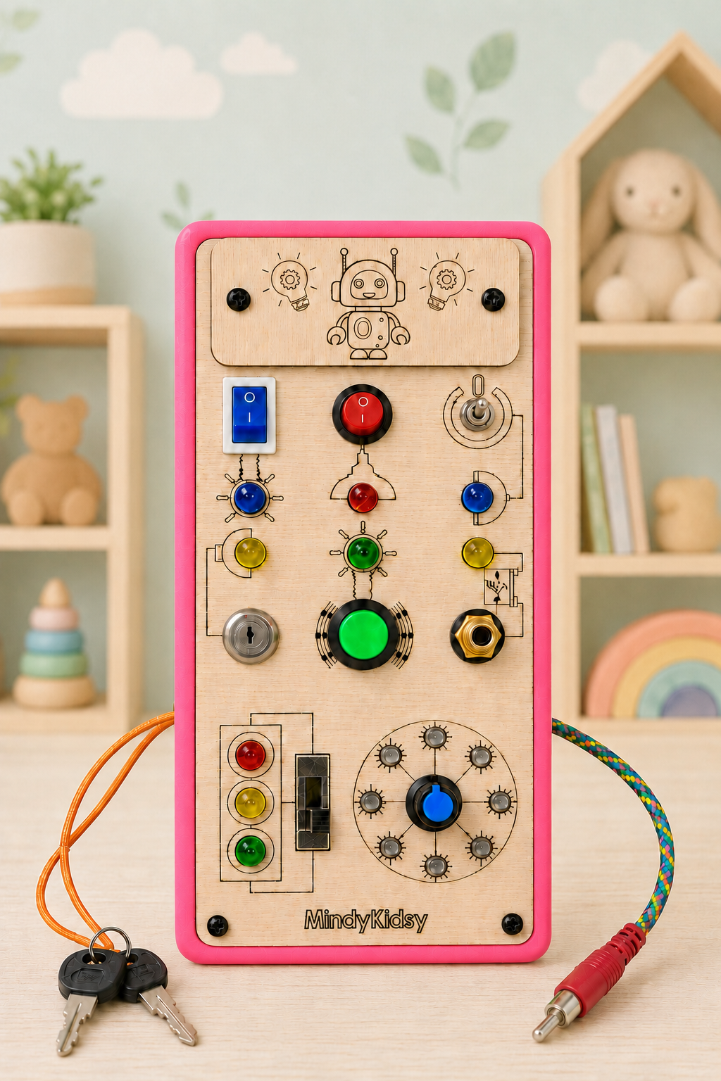 Eğitici Montessori Işıklı Oyun Panosu Pembe