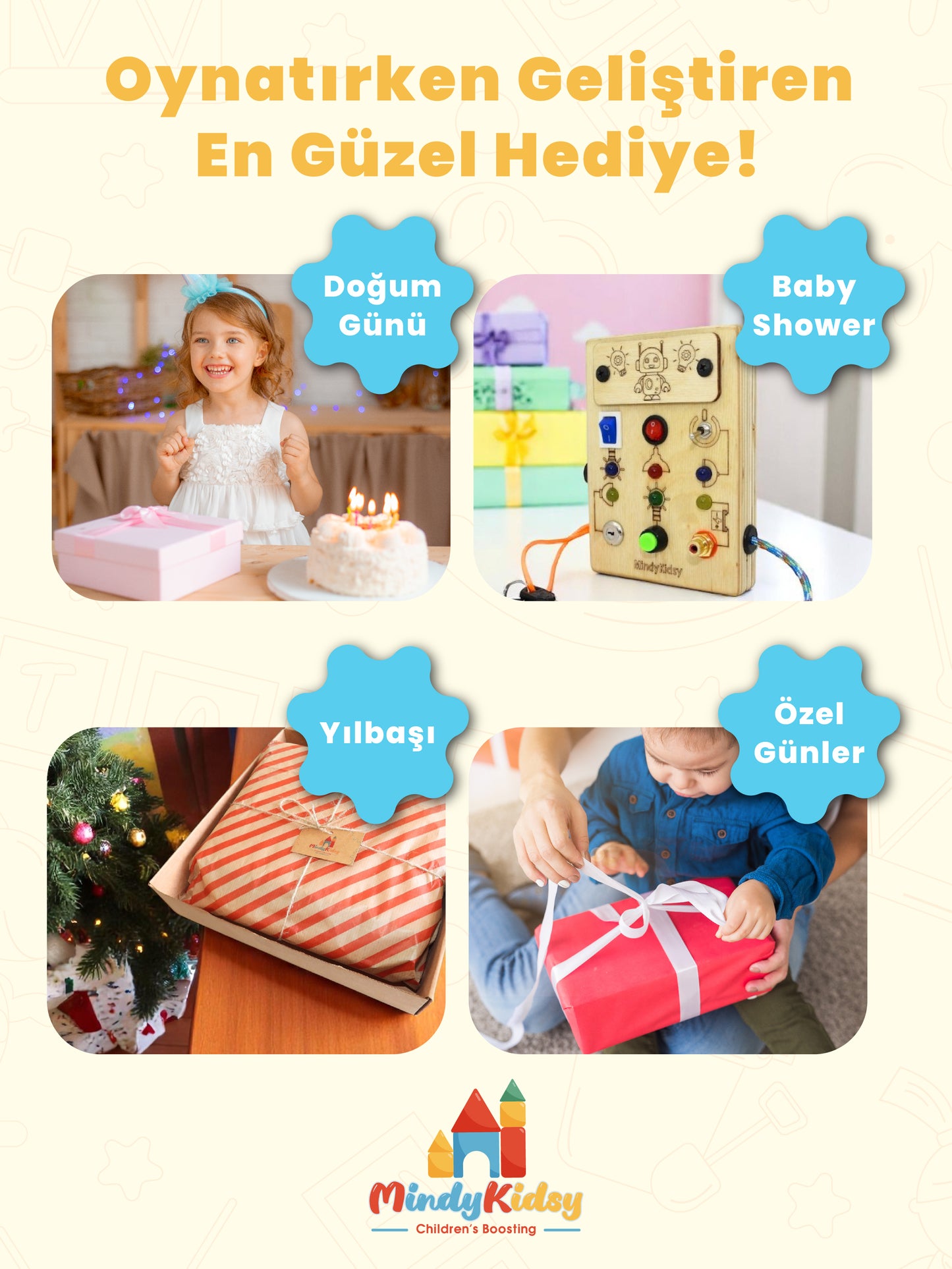 Eğitici Ahşap Montessori Mini Işıklı Oyun Panosu