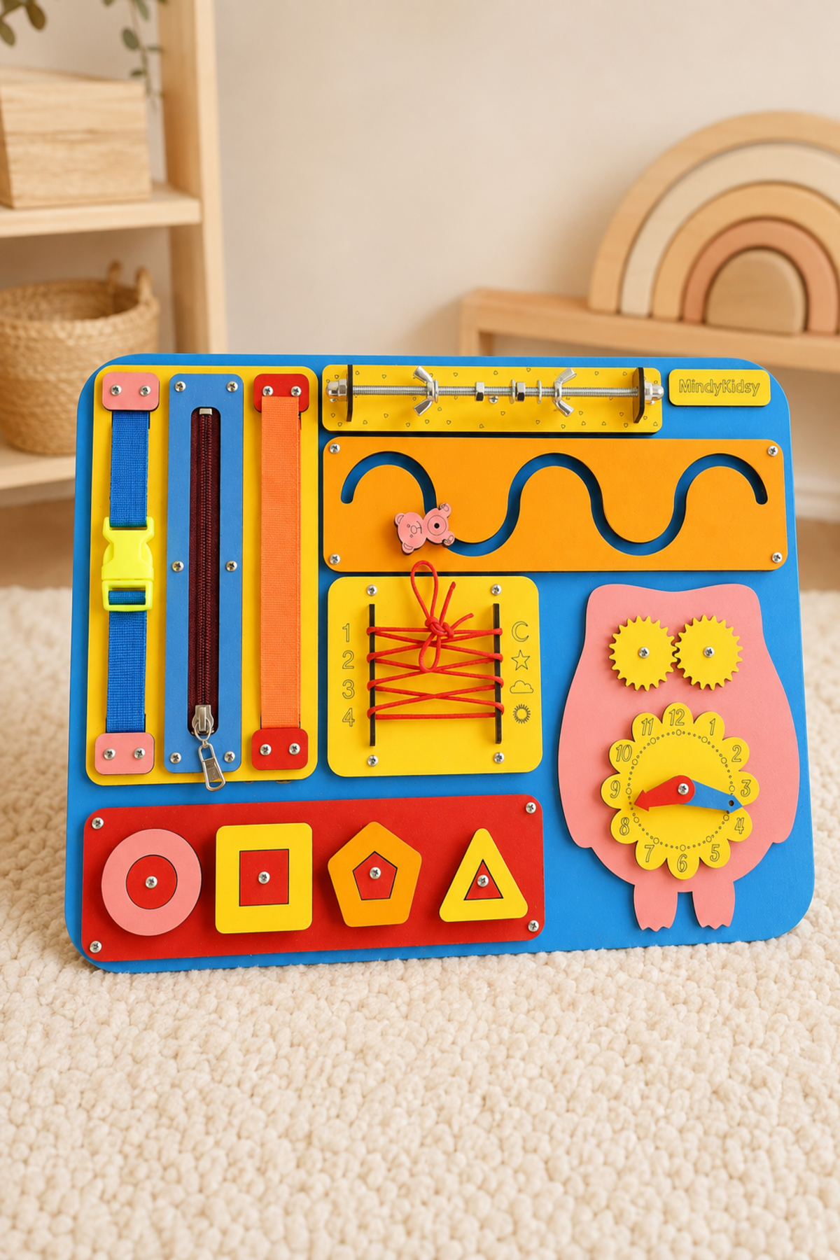 Montessori Aktivite ve Öğrenme Panosu Eğitici 40x30 Geliştirici Ahşap Oyuncak Tahtası