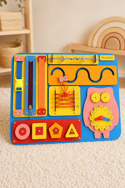 Montessori Aktivite ve Öğrenme Panosu Eğitici 40x30 Geliştirici Ahşap Oyuncak Tahtası