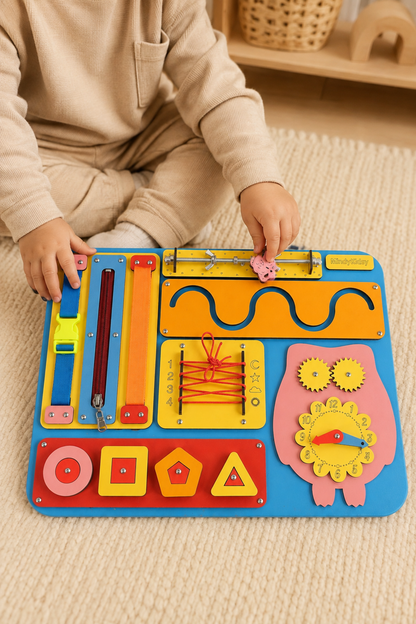 Montessori Aktivite ve Öğrenme Panosu Eğitici 40x30 Geliştirici Ahşap Oyuncak Tahtası