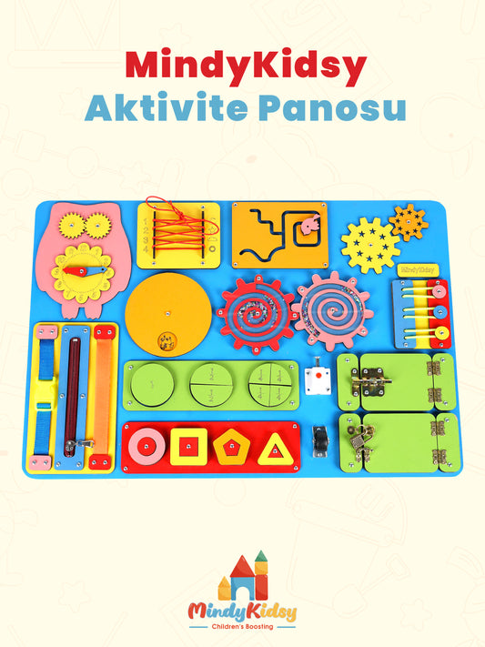 Montessori Aktivite ve Öğrenme Panosu Eğitici 60x40 Geliştirici Ahşap Oyuncak Tahtası