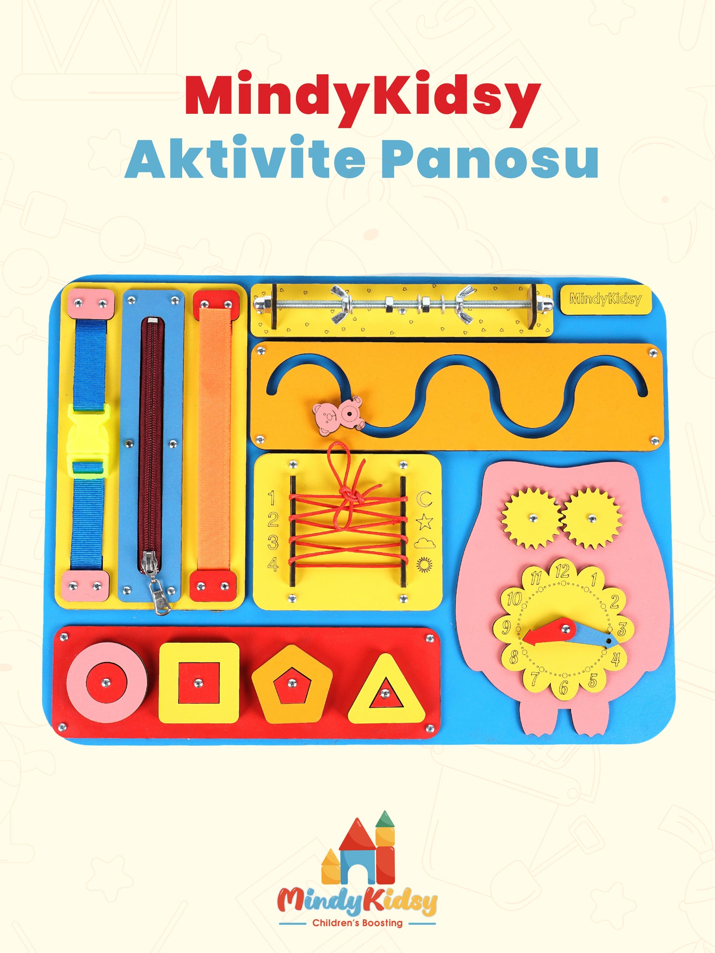 Montessori Aktivite ve Öğrenme Panosu Eğitici 40x30 Geliştirici Ahşap Oyuncak Tahtası