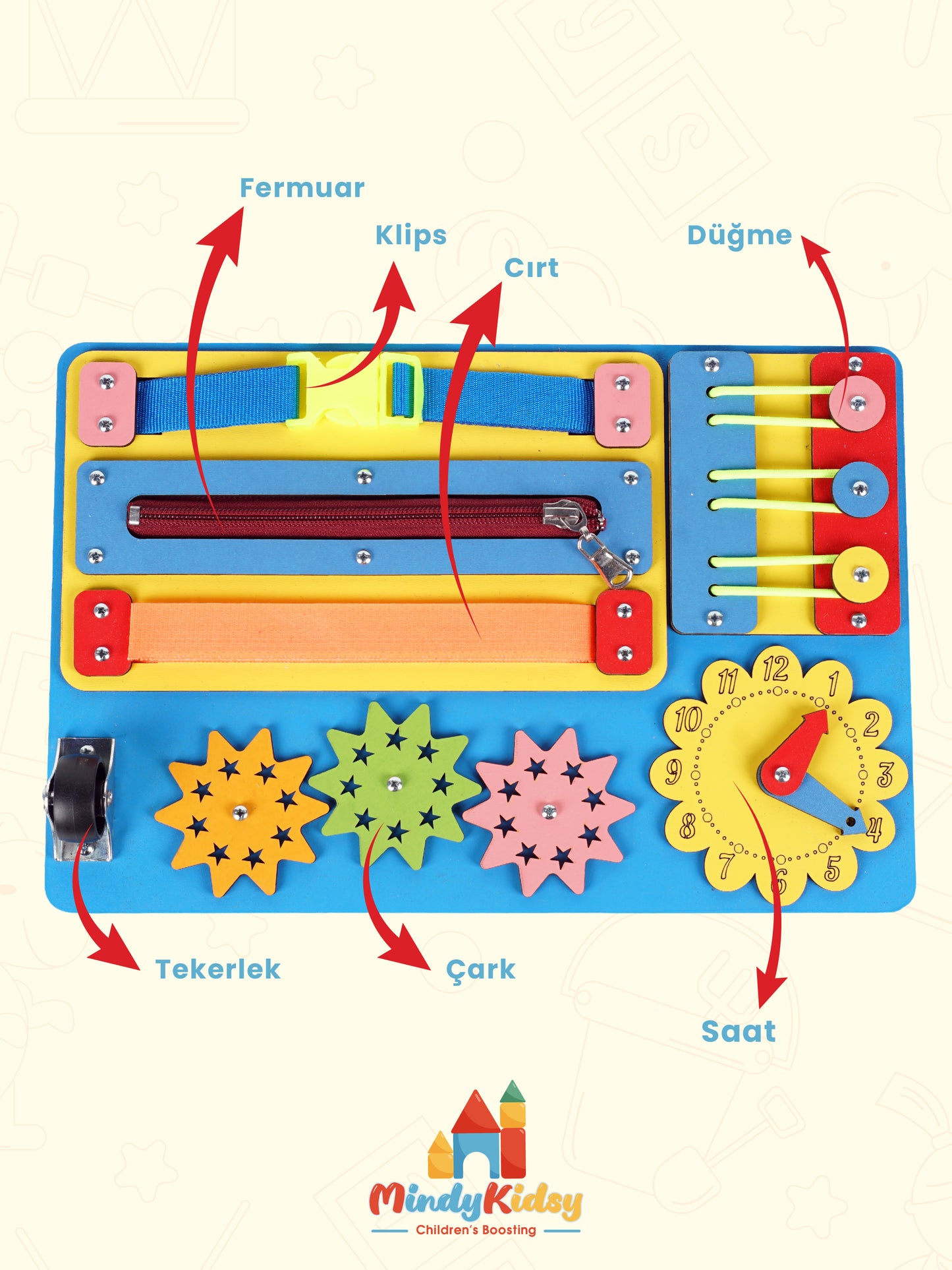 Montessori Aktivite ve Öğrenme Panosu Eğitici 30x20 Geliştirici Ahşap Oyuncak Tahtası