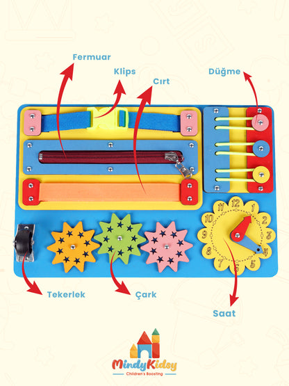 Montessori Aktivite ve Öğrenme Panosu Eğitici 30x20 Geliştirici Ahşap Oyuncak Tahtası