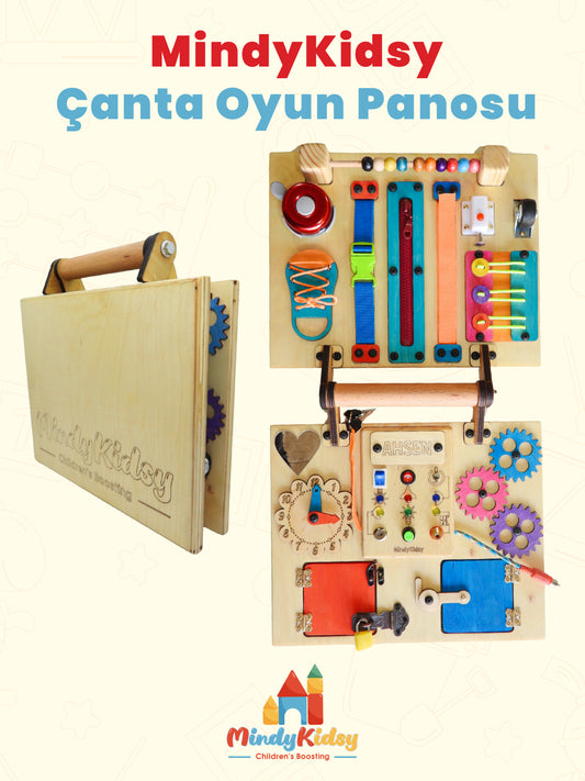 Montessori Aktivite ve Öğrenme Çantası Eğitici ve Geliştirici Ahşap Oyuncak Panosu
