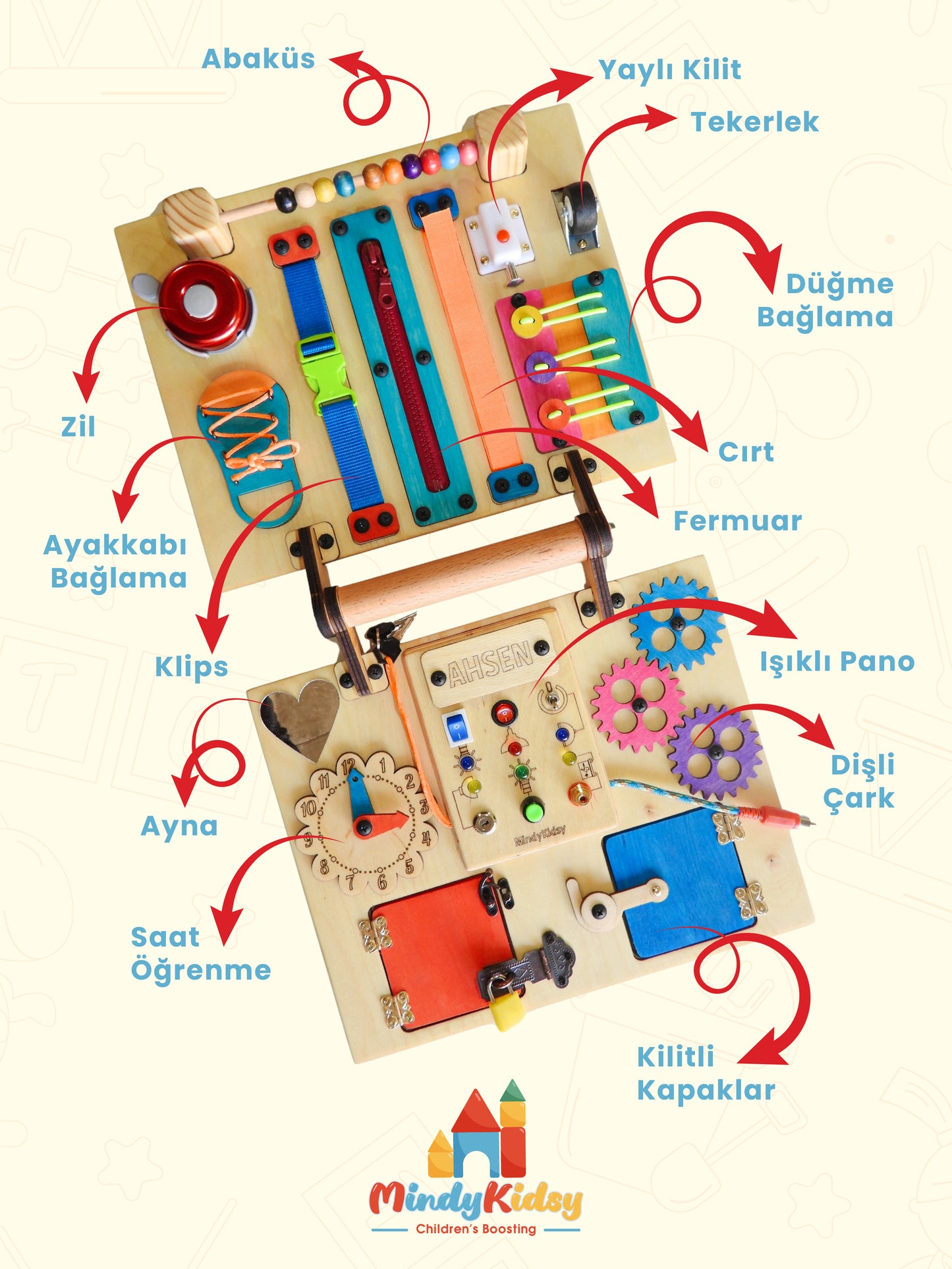 Montessori Aktivite ve Öğrenme Çantası Eğitici ve Geliştirici Ahşap Oyuncak Panosu