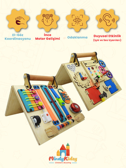 Montessori Aktivite ve Öğrenme Çantası Eğitici ve Geliştirici Ahşap Oyuncak Panosu