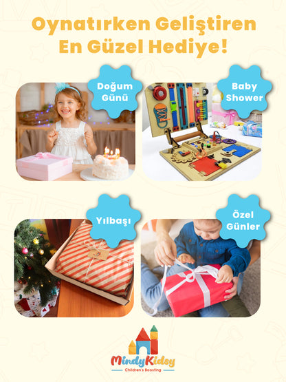 Montessori Aktivite ve Öğrenme Çantası Eğitici ve Geliştirici Ahşap Oyuncak Panosu