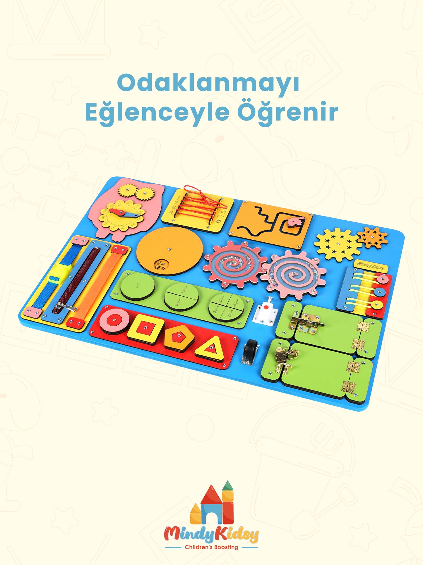 Montessori Aktivite ve Öğrenme Panosu Eğitici 60x40 Geliştirici Ahşap Oyuncak Tahtası