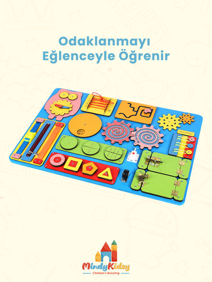 Montessori Aktivite ve Öğrenme Panosu Eğitici 60x40 Geliştirici Ahşap Oyuncak Tahtası