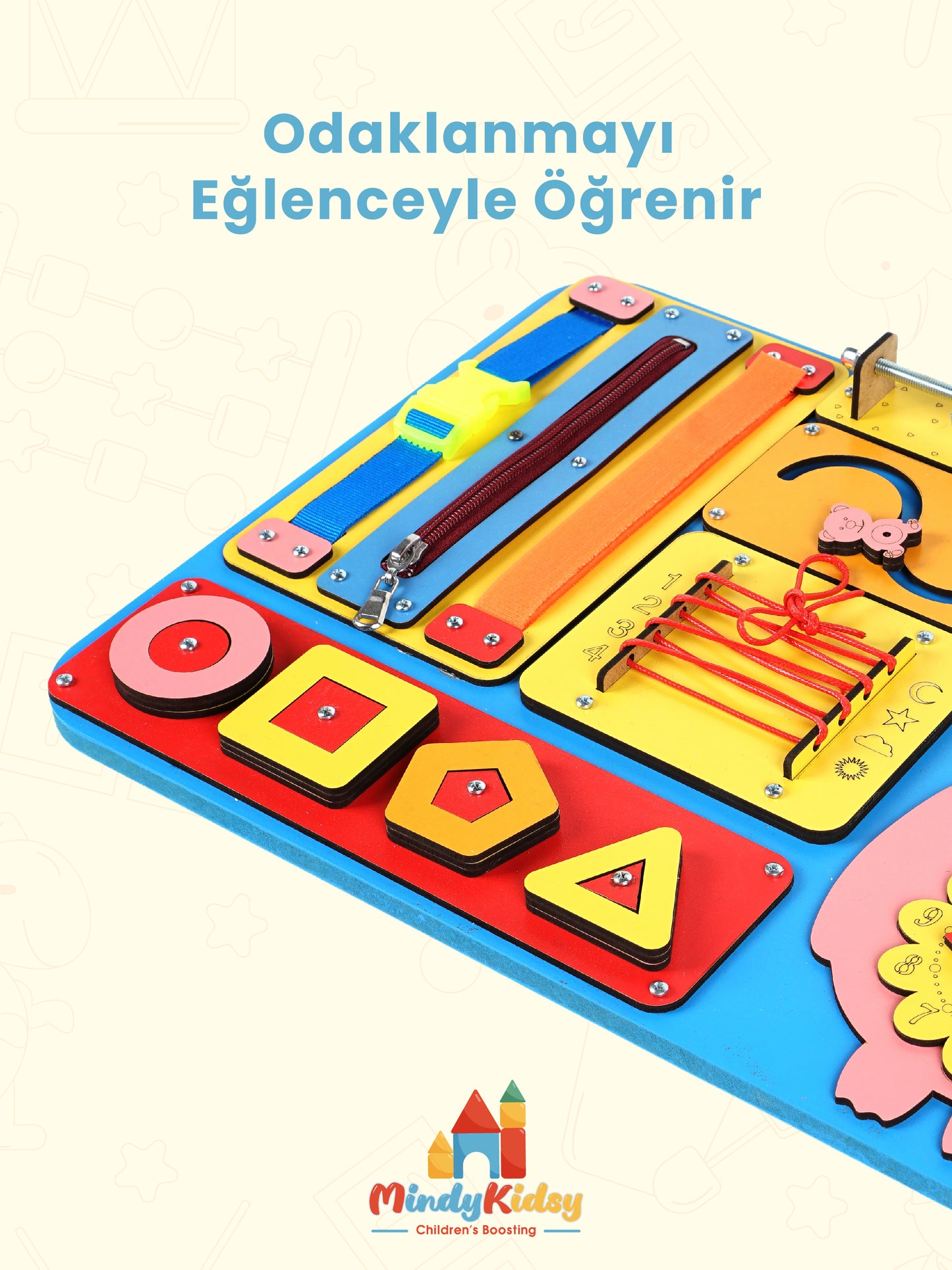 Montessori Aktivite ve Öğrenme Panosu Eğitici 40x30 Geliştirici Ahşap Oyuncak Tahtası