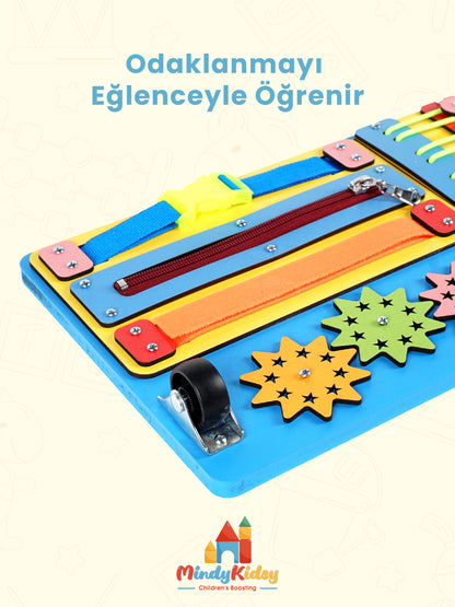 Montessori Aktivite ve Öğrenme Panosu Eğitici 30x20 Geliştirici Ahşap Oyuncak Tahtası