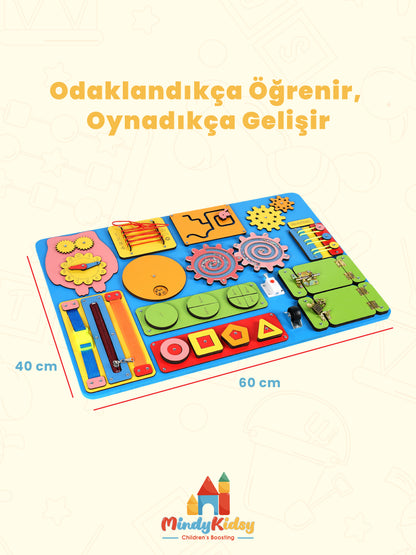 Montessori Aktivite ve Öğrenme Panosu Eğitici 60x40 Geliştirici Ahşap Oyuncak Tahtası