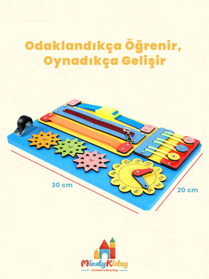 Montessori Aktivite ve Öğrenme Panosu Eğitici 30x20 Geliştirici Ahşap Oyuncak Tahtası