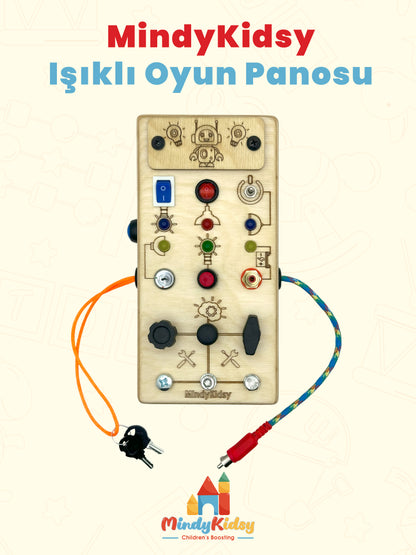 Eğitici Ahşap Montessori Işıklı Civatalı Vidalı Oyun Panosu