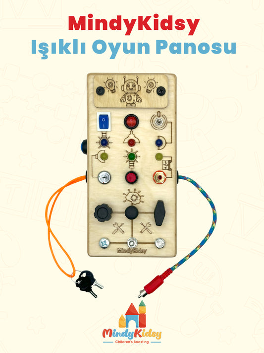 Eğitici Ahşap Montessori Işıklı Civatalı Vidalı Oyun Panosu