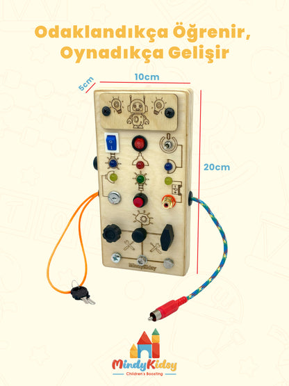 Eğitici Ahşap Montessori Işıklı Civatalı Vidalı Oyun Panosu