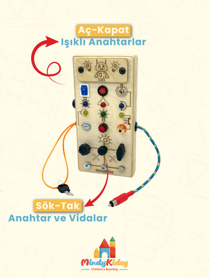 Eğitici Ahşap Montessori Işıklı Civatalı Vidalı Oyun Panosu
