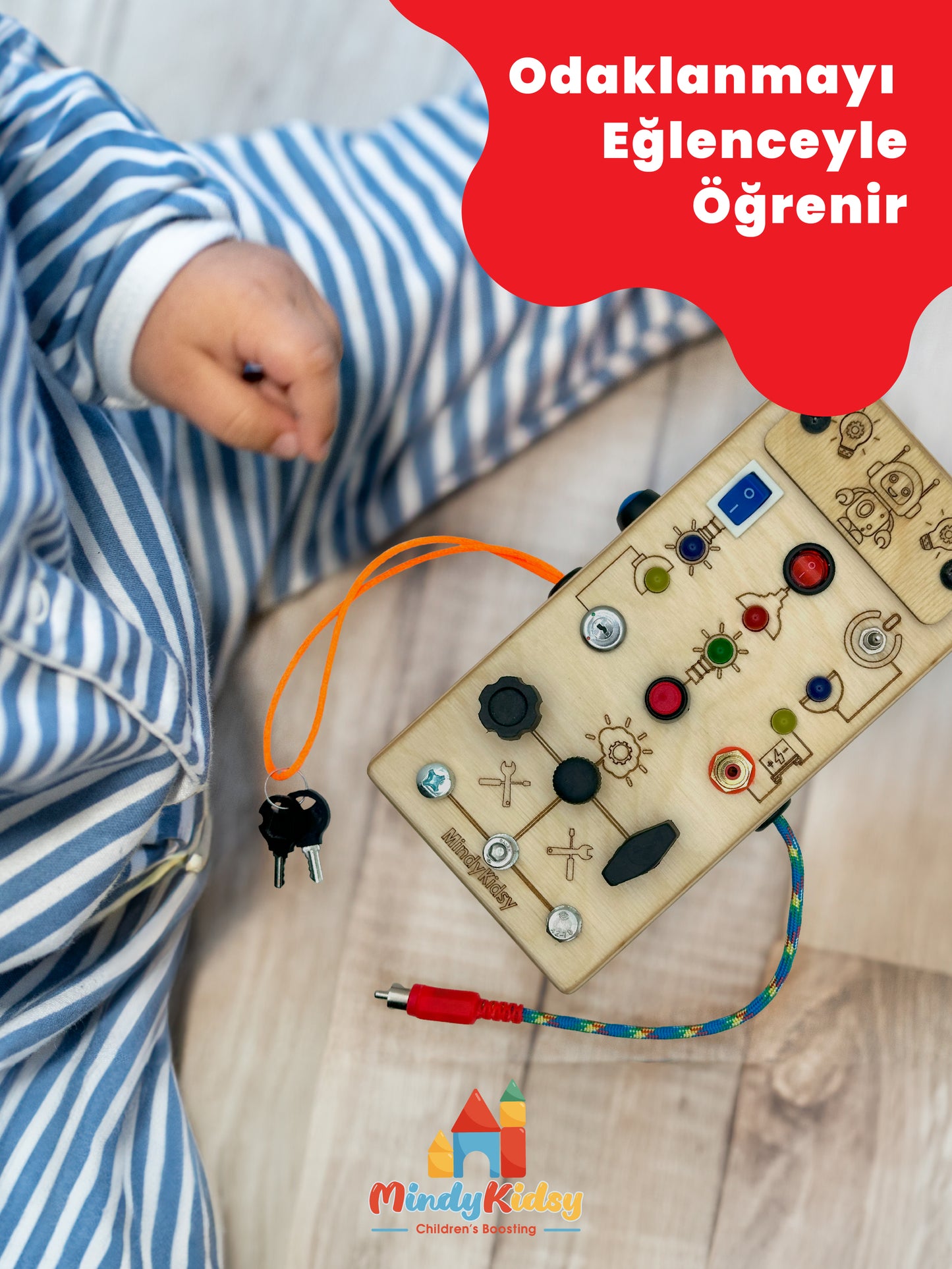 Eğitici Ahşap Montessori Işıklı Civatalı Vidalı Oyun Panosu