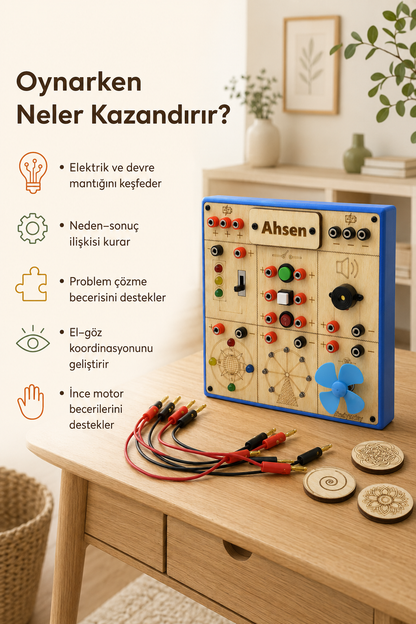 MiniLab Kişiye Özel Elektrik ve Devre Keşif Oyuncağı Işıklı Sesli Motorlu STEM Aktivite Panosu