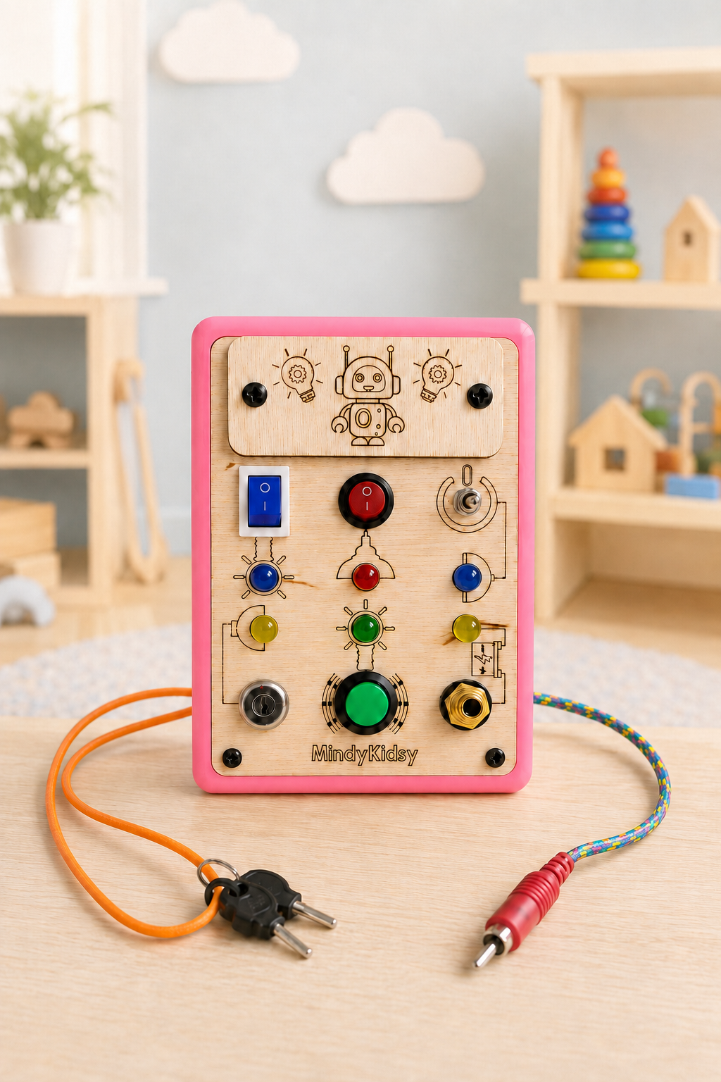 Eğitici Montessori Mini Işıklı Oyun Panosu Pembe